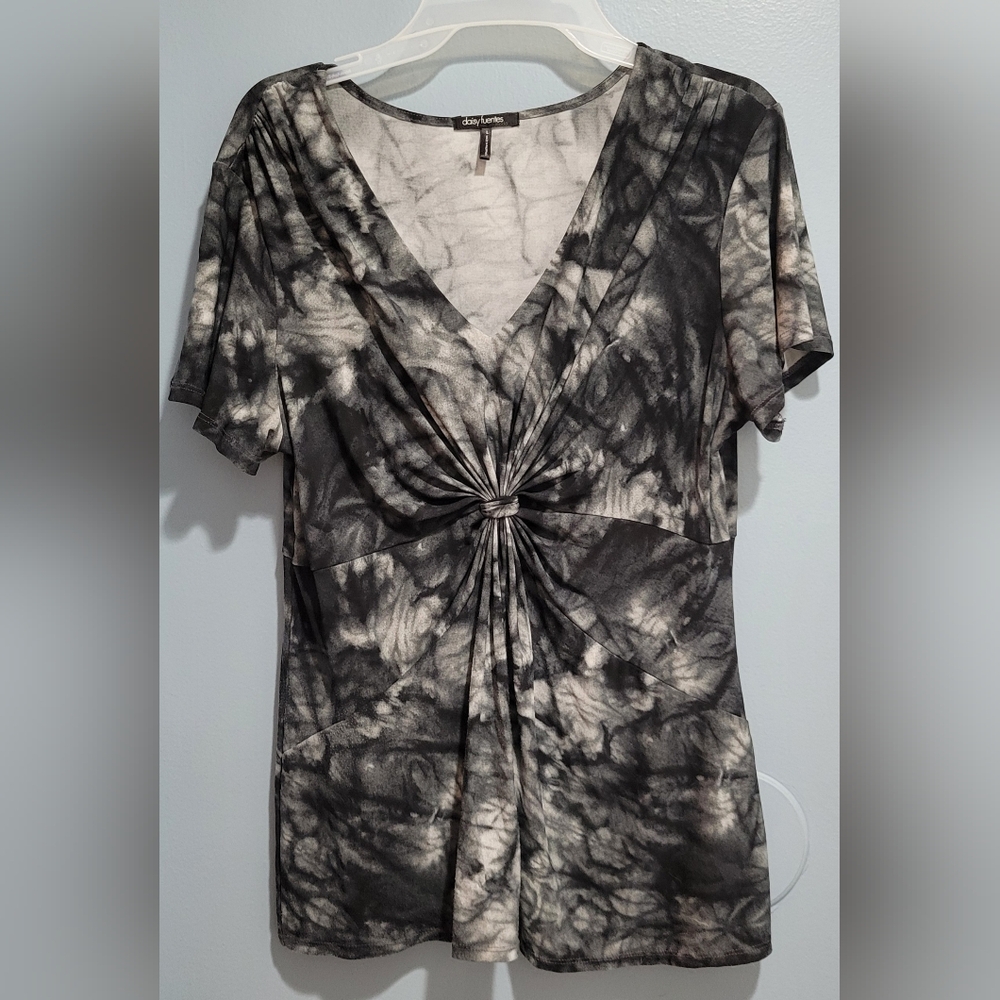 Daisy Fuentes Cute Onyx Black Tie Dye Top Size Large Y2K